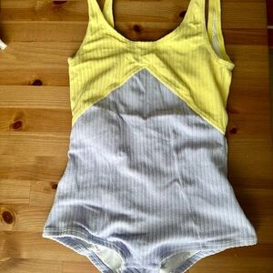 Yellow and lavender one piece women swim suit